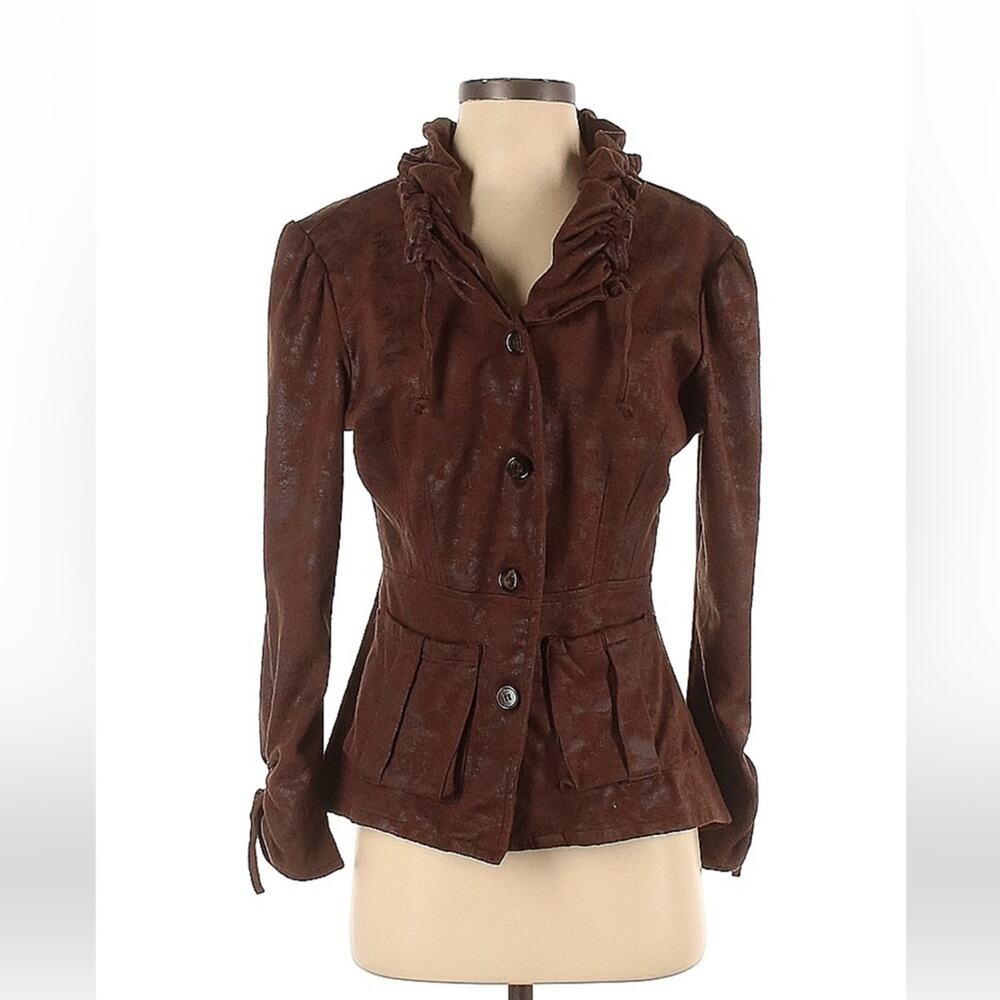 Hanna for La Journee faux suede fitted button down jacket, size 1 or small